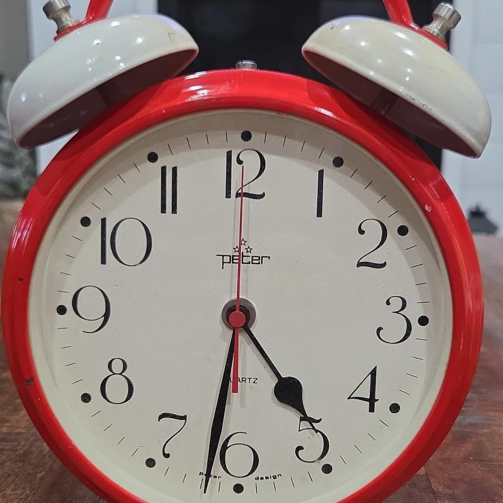 Red and White Vintage German Style Peter Alarm Clock